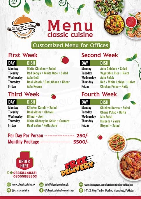 Classic Cuisine Weekly Menu Offices